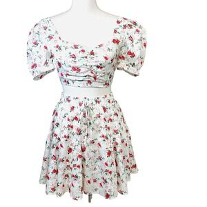 Lulus Crop Outfit Top Floral Print Tiered Mini Skirt XS Pull On Flowy Coquette